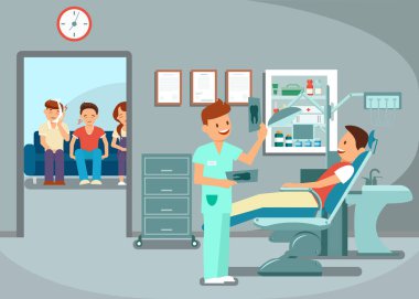 Diş Muayenesi, Diş Hekimi Ziyareti Düz İllüstrasyon