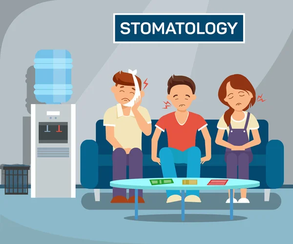 Fila para Dentista, Doutor Flat Vector Ilustração —  Vetores de Stock