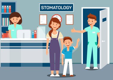 Çocuk Ziyaretçisi Dişçi Vektör İllüstrasyonlu Kadın