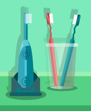 Diş Fırçaları Seti, Kit Düz Vektör Çizimi