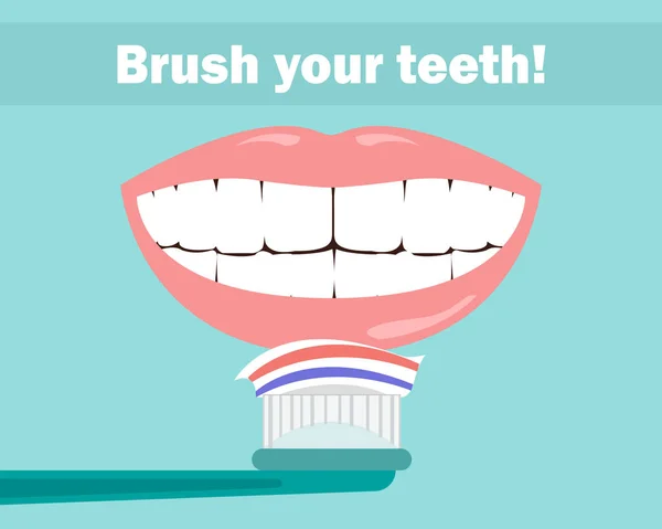 Brush your Teeth, Motivational Flat Vector Banner — Stock Vector