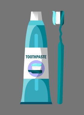 Diş Fırçalama Araçları Düz Vektör İllüstrasyon