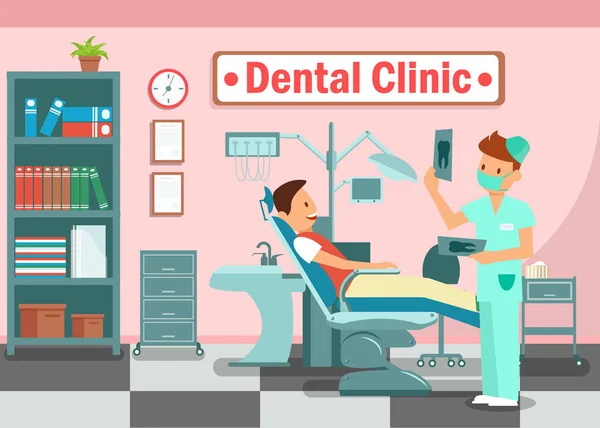 Стоматологическая клиника, лечение зубов Концепция плоского баннера — стоковый вектор