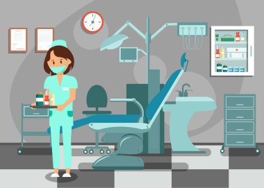 Stomatoloji Dolabı, Diş Hekimliği Vektör İllüstrasyonu