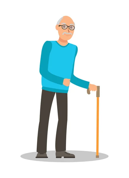 Γριά άνθρωπος με το βάδισμα ζαχαροκάλαμο επίπεδη εικόνα — Διανυσματικό Αρχείο