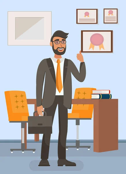 Homme d'affaires au bureau Illustration vectorielle plate — Image vectorielle