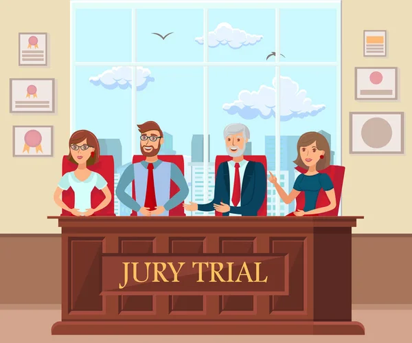 Jury Trial Workers in Court Flat Illustration — Stock Vector