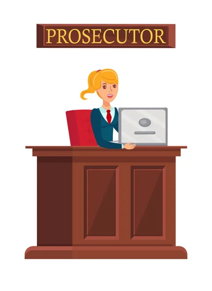 Female Prosecutor at Work Flat Vector Illustration — Stock Vector