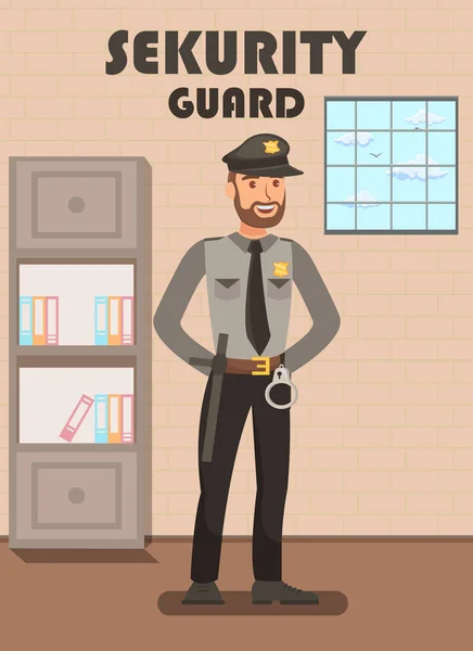 Guarda de segurança em modelo de cartaz plano uniforme —  Vetores de Stock