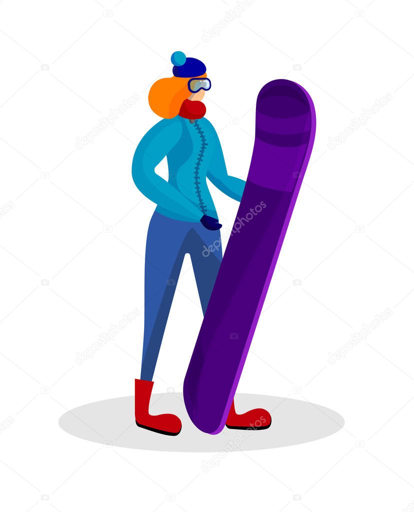 Female Character in Warm Clothing with Snowboard