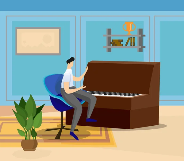 Καλλιτέχνης παίζοντας μεγάλο πιάνο στο σπίτι ή στην τάξη. — Διανυσματικό Αρχείο