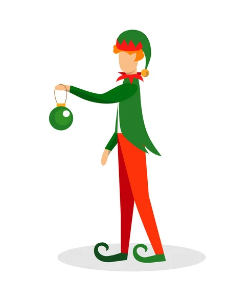 Ο χαρακτήρας ξωτικό κρατώντας μπάλα για το χριστουγεννιάτικο δέντρο. — Διανυσματικό Αρχείο