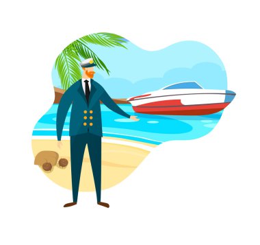 Deniz Kaptan Takım elbise ve Kap Cesur Sakallı Adam.