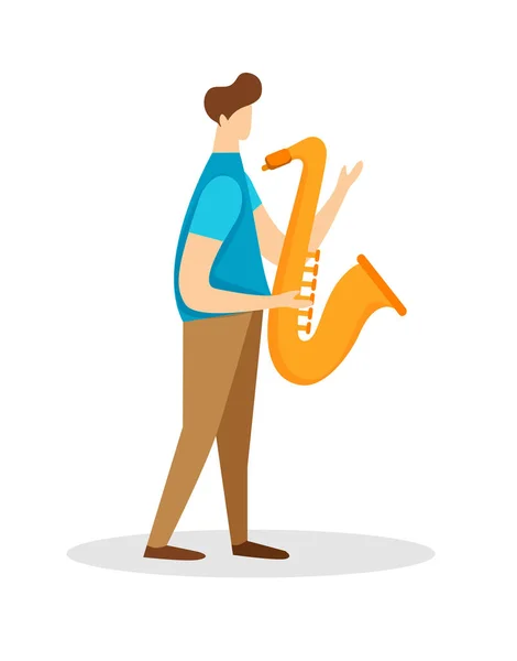 Musiker männlichen Charakters, der Saxofon spielt. Solist — Stockvektor
