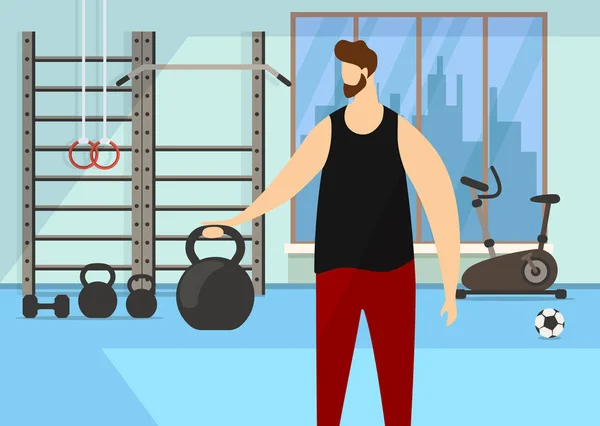 Personnage Exercice pratique avec haltère dans la salle de gym — Image vectorielle