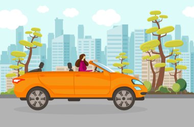 Mutlu Kadın Yaz Günü Cabriolet Araba Sürme.