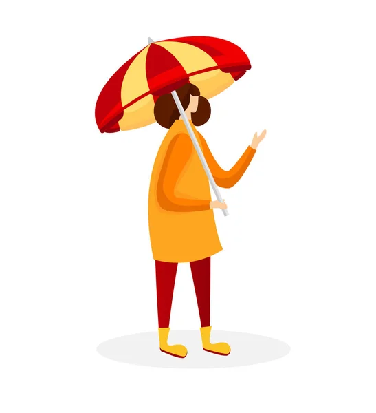 Woman in Cloak and Rubber Boots Holding Umbrella. — 스톡 벡터