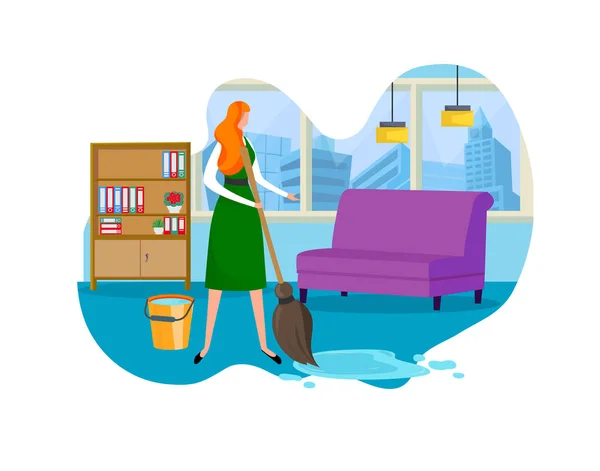 Service de nettoyage Employée féminine travaillant au bureau — Image vectorielle