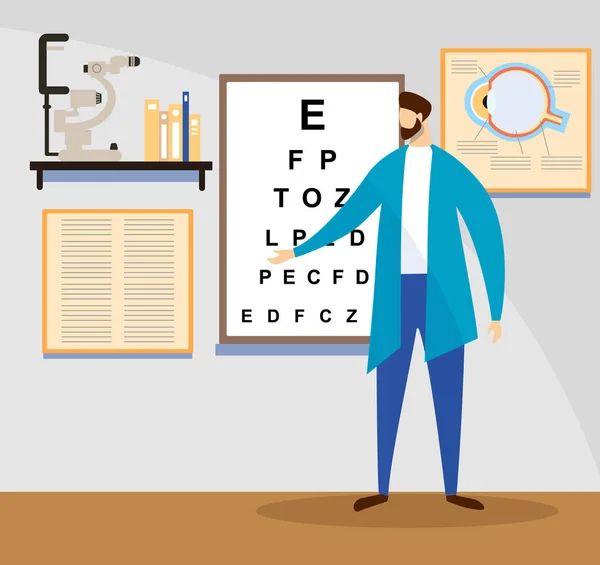 Doctor Stand på Sight check Board för vision test. — Stock vektor