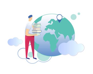 Erkek Karakter Kitap Büyük Yığın Ellerde Holding