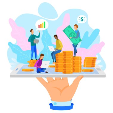 Telefon Sikke Karikatür İnsanlar Geliştirici Ekibi ile El