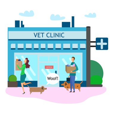 Vet Kliniği Dışında Pet Goods ile Kadın Köpek Sahibi