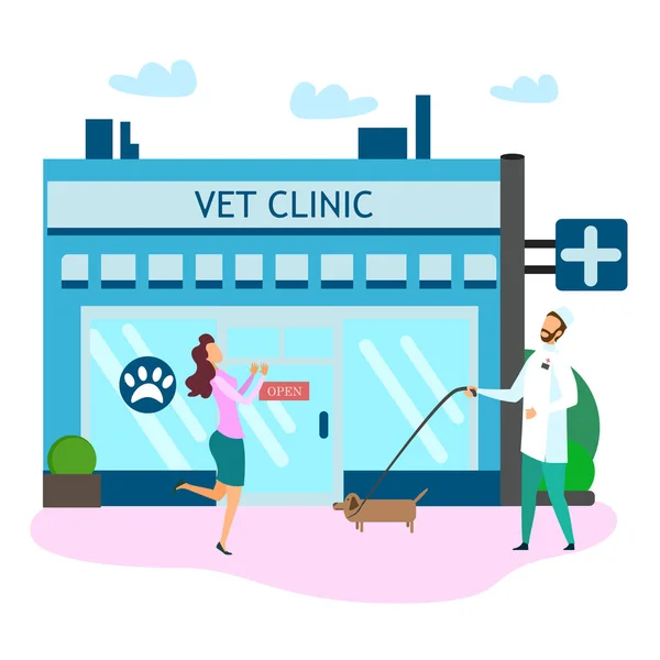 Köpek Mutlu Sahibi ile Veteriner Doktor Üniforma — Stok Vektör
