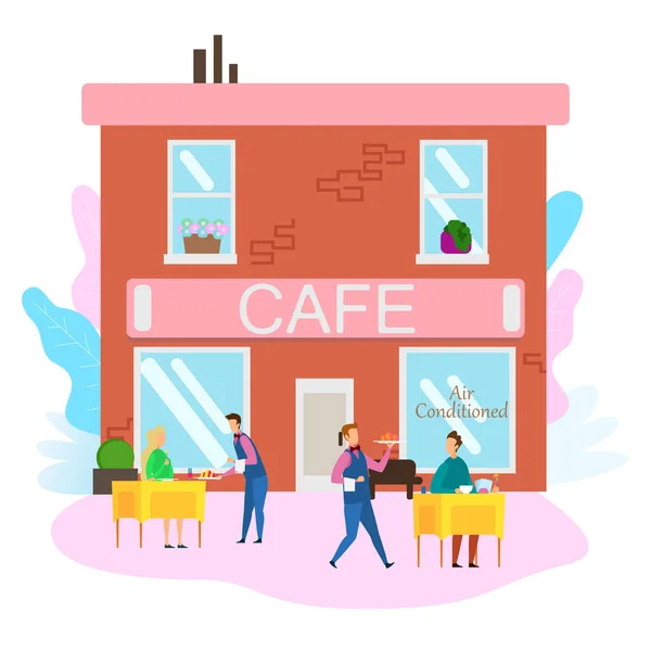 Официант обслуживает еду кафе клиент мужчина женщина на открытом воздухе — стоковый вектор