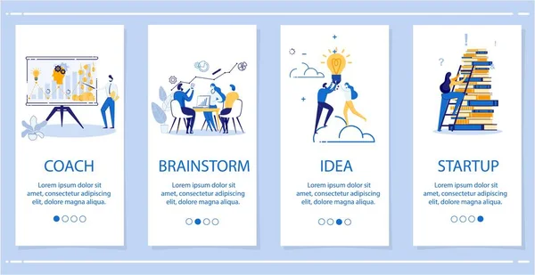 Set Entrenador, Tormenta de ideas, Idea, Banner plano de inicio . — Archivo Imágenes Vectoriales