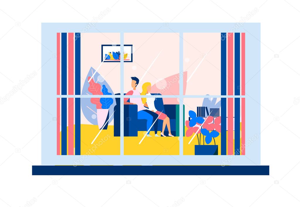 Couple in Living Room View from Window Flat Card