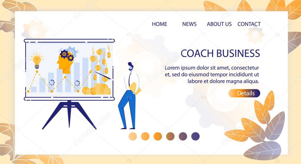 Flat Banner is Written Coach Business Cartoon.