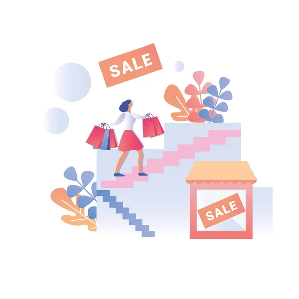 Woman Shopping Day Big Sale Offering Flat Banner — Stock vektor