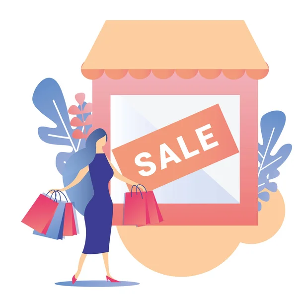 Woman Shopping Sale Proposition Promotion Banner — Stock vektor