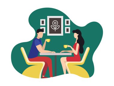 Coworking Dinlenme ve Dinlenme Alanı Karikatür Düz.