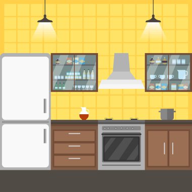 Mutfak İç Coworking Vektör İllüstrasyon.