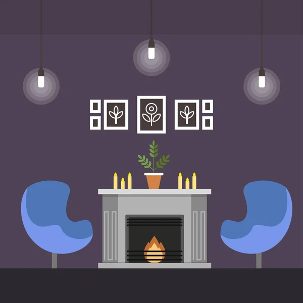 Sala de estar con chimenea Coworking Cartoon plana . — Archivo Imágenes Vectoriales