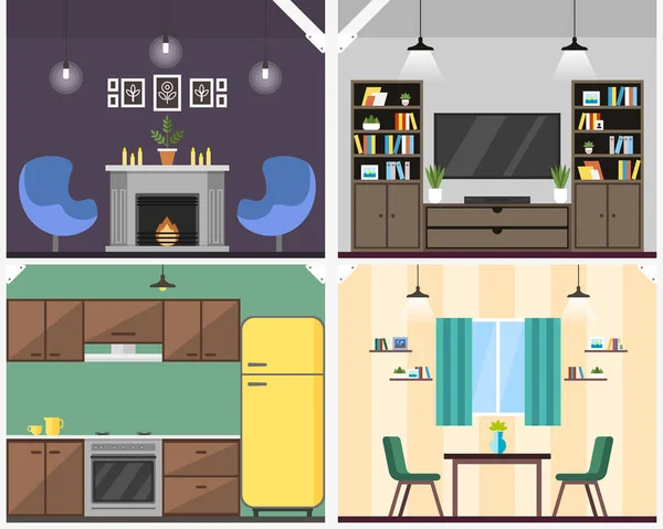 Apartamento Interior Coworking Vector Ilustração . —  Vetores de Stock