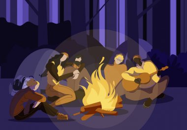 Gece Vakti Kamp AteşiNde Oturan Gençler
