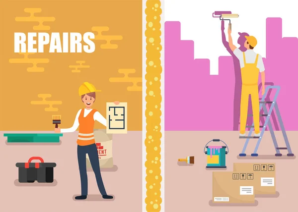 Réparations Service Promo Accueil Design d'intérieur Bannière — Image vectorielle