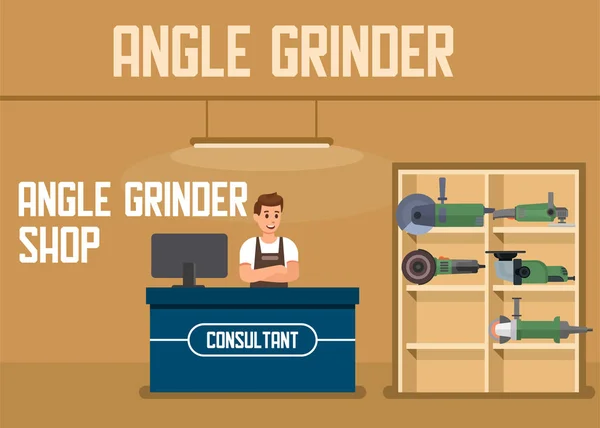 Angle Grinder Shop Açılış Sayfası Vektör Düz Banner — Stok Vektör