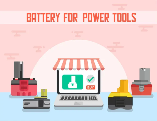 Batterij voor Power Tools Online Shop Vector banner — Stockvector