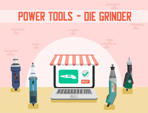 Die Grinder Assortiment Power Tool Bannière publicitaire en ligne — Image vectorielle