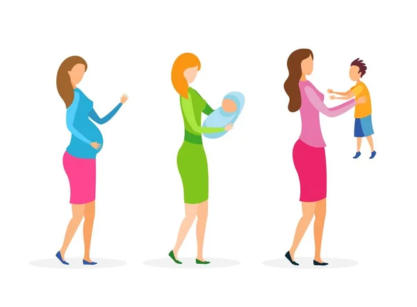 Fáze mateřství, nastavení matky kreslených postav — Stockový vektor