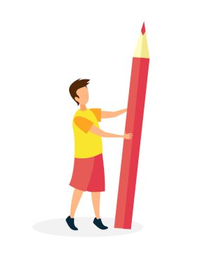 Büyük Kalem Vektör İllüstrasyon ile Little Kid