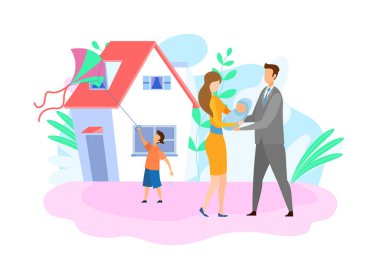 Çocuklu Aile Düz Vektör İllüstrasyon