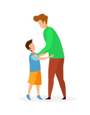 Baba ve Oğlu Sarılma Düz Vektör İllüstrasyon