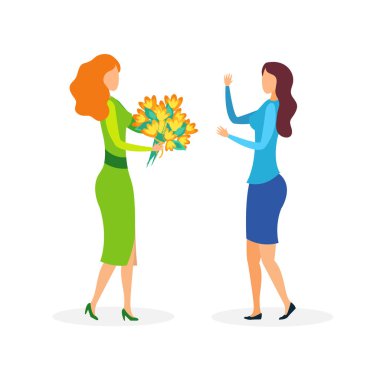 Çiçekler Düz Vektör İllüstrasyon ile Girlfriends