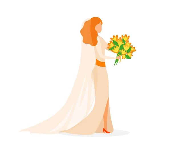 Young Bride, Marriage Ceremony Flat Illustration — 스톡 벡터