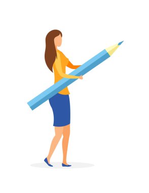 Kalem Düz Vektör İllüstrasyonlu Genç Kız