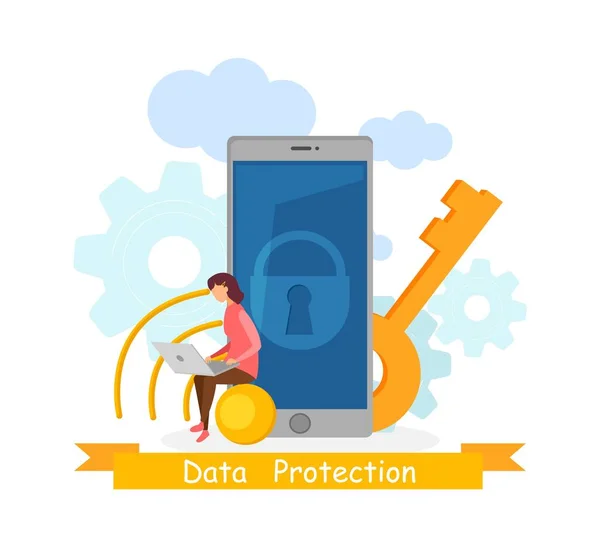 Protección de datos Aplicación Vector Ilustración — Vector de stock